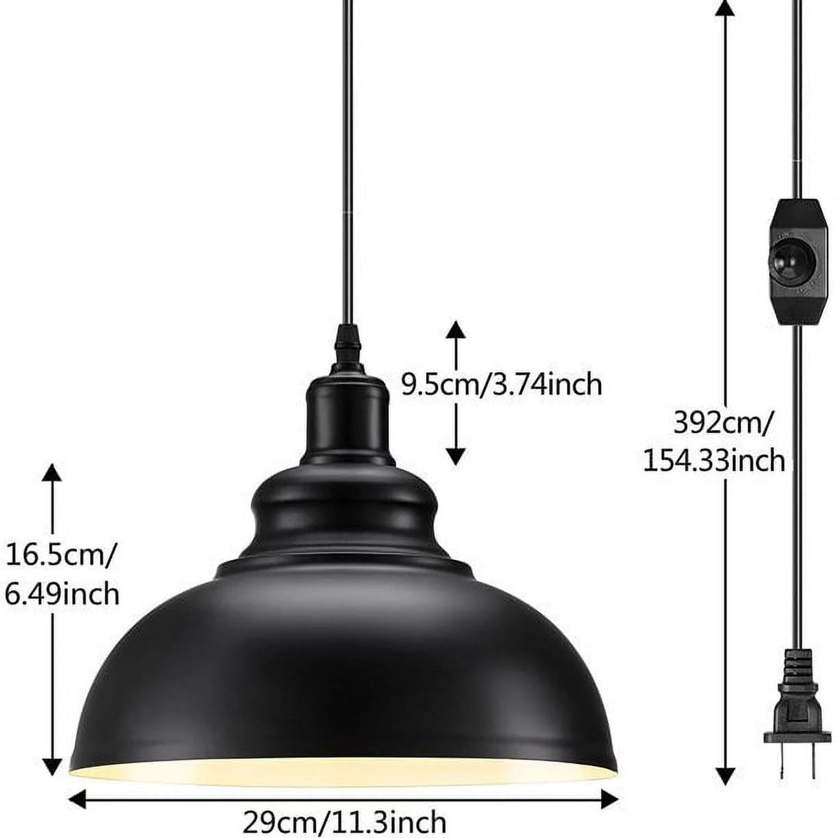 Plug in Barn Pendant Light with Cord Hanging Dome Light Fixture V29546