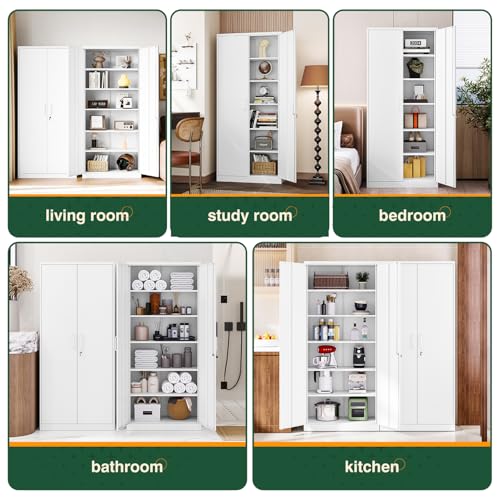 Metal Black Storage Cabinet with Adjustable Shelves and Lock Door P50033