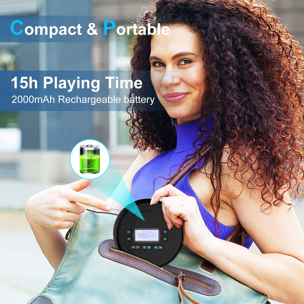 Portable Bluetooth CD Player with Dual Headphone Jack H8518
