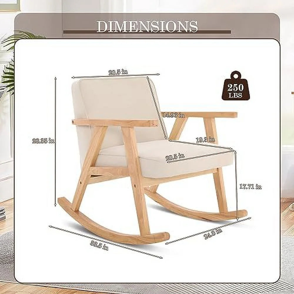 Beige Walnut Upholstered Rocking Chair with Solid Wood E662465