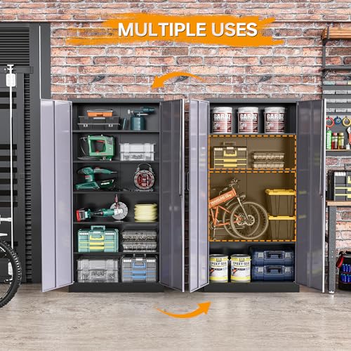 Black Metal Locking Storage Cabinet with 5 Adjustable Shelves N617