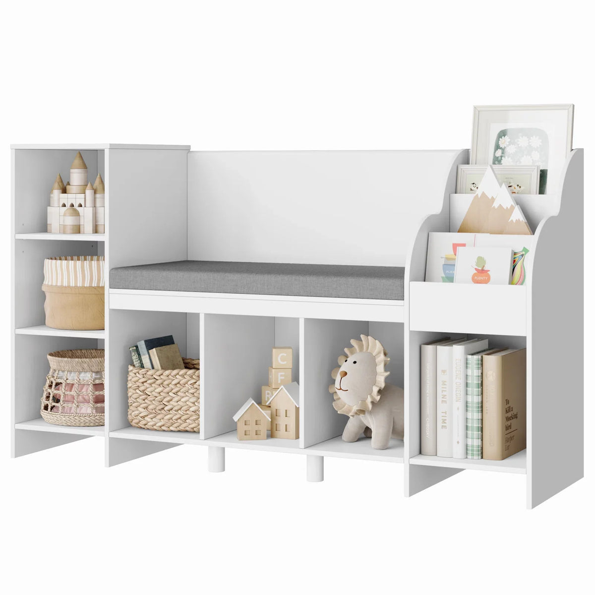 White Kids Bookshelf with Reading Nook A40013