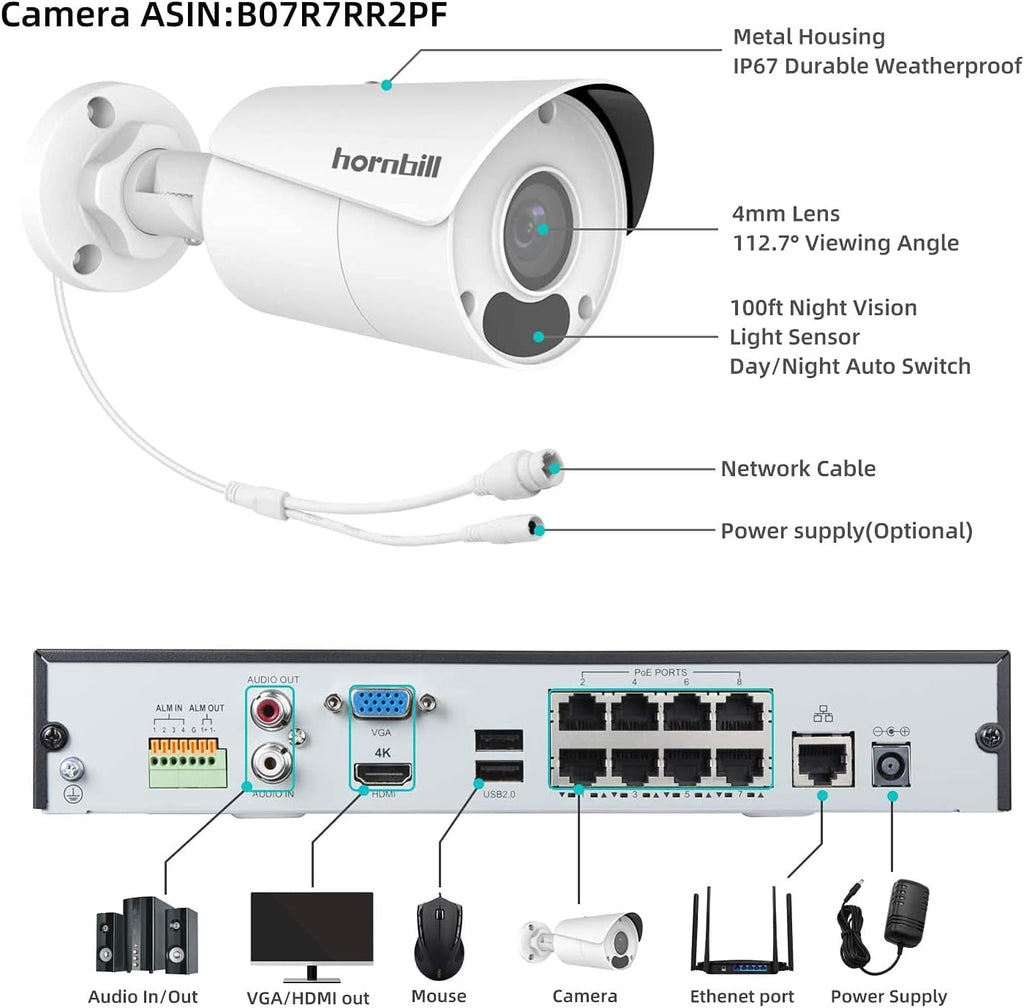 4K PoE Security Camera System 8MP 16 Channel 8Pcs with 3TB Hard Drive L3779