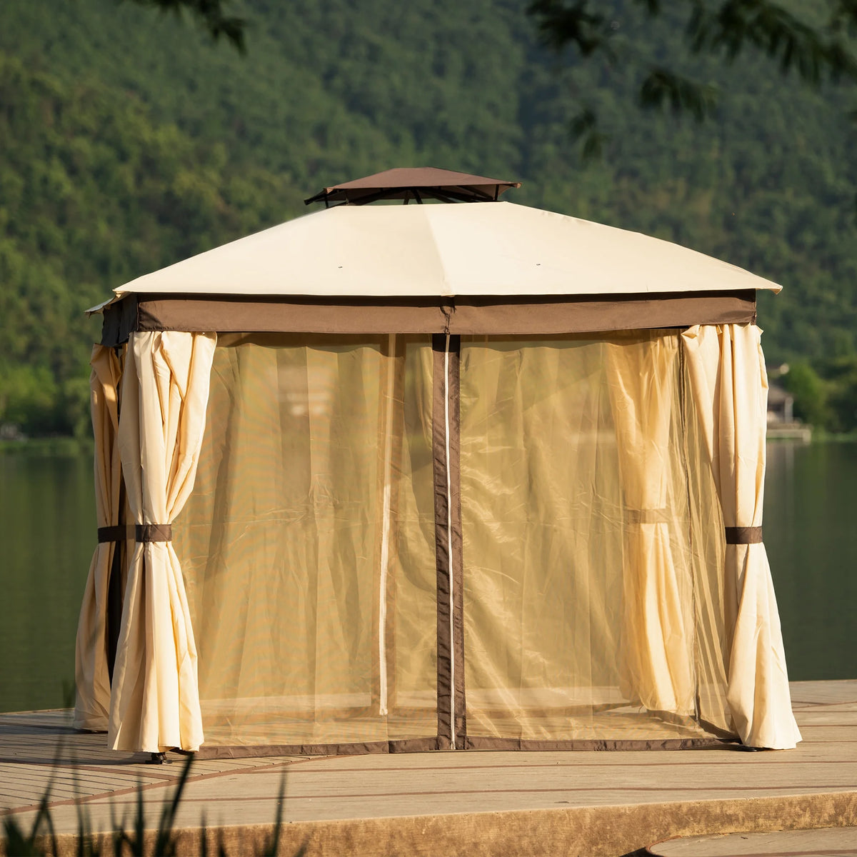 10' X 10' Outdoor Gazebo Tent with Metal Frame, khaki N7952