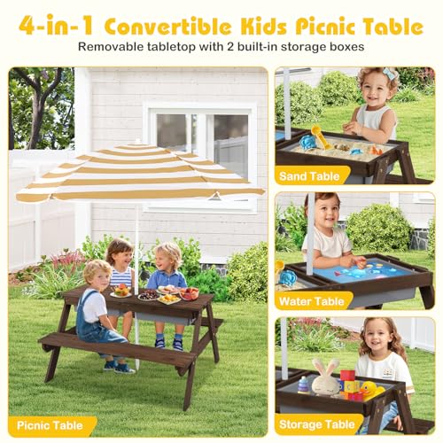 Kids Wooden Picnic Table and Chair Set with Umbrella V8177