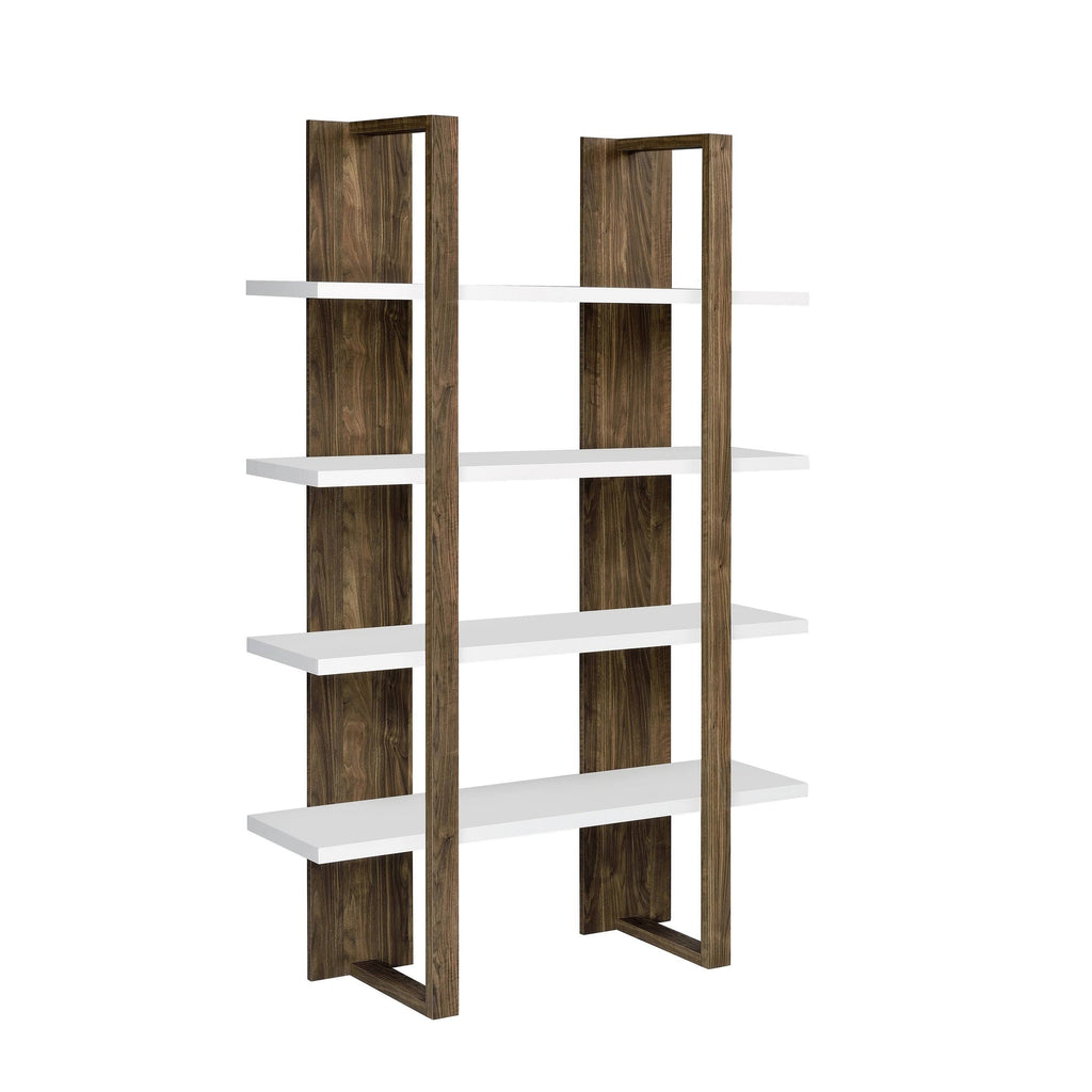 Aged Walnut/White 4-Shelf Bookcase F339