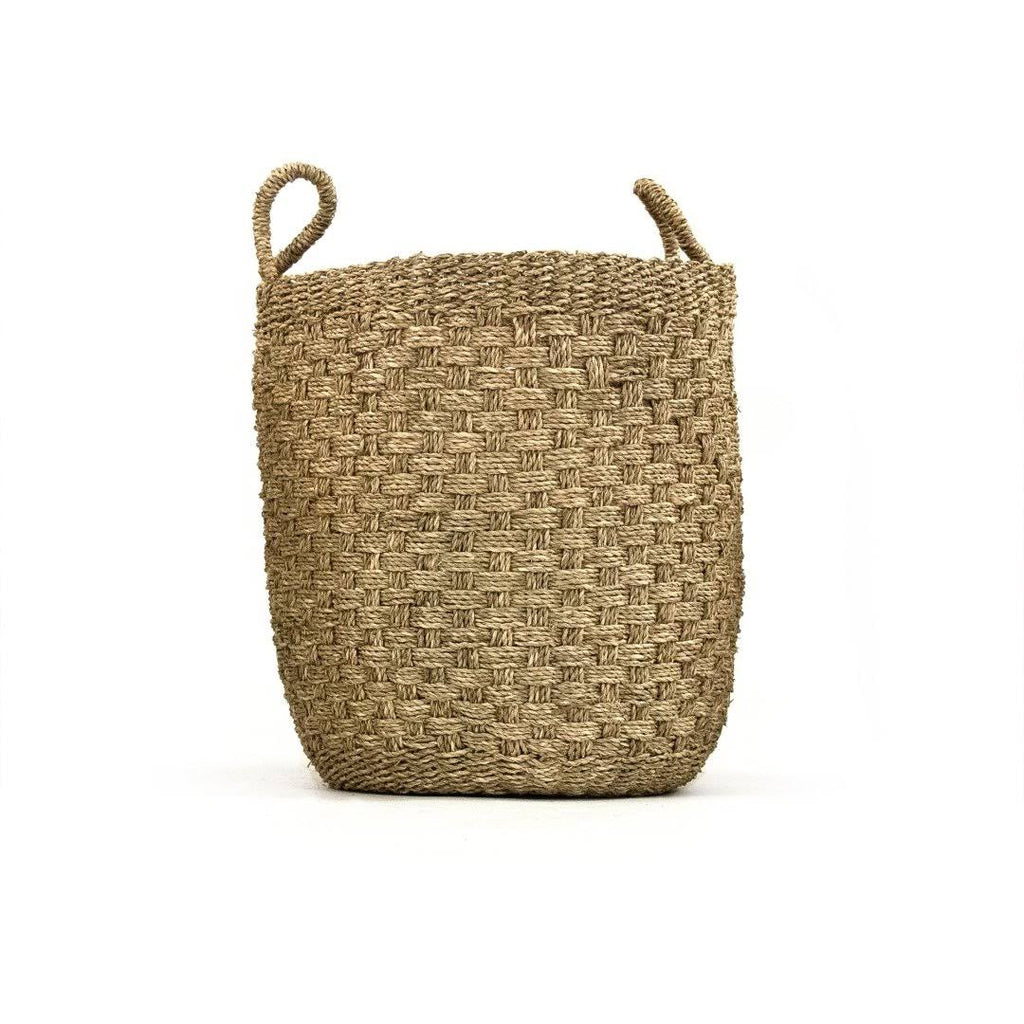 Hand Woven Cylindrical Seagrass Basket with Handles Medium P298144