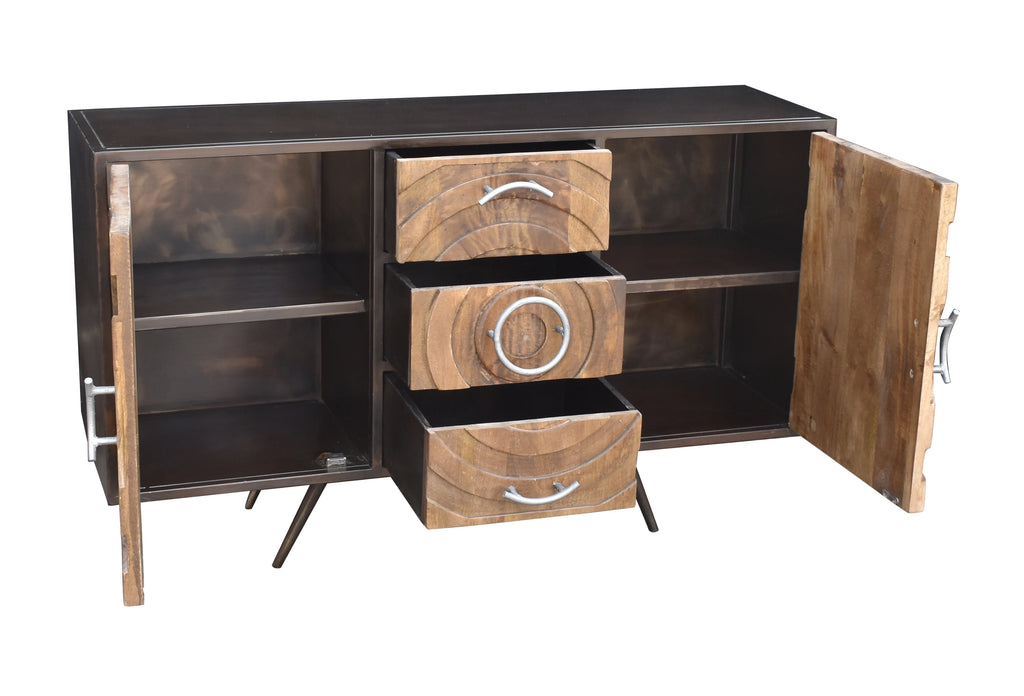 Recycled Mango Wood and Metal Buffet with 3 Drawers and 2 Doors W322947