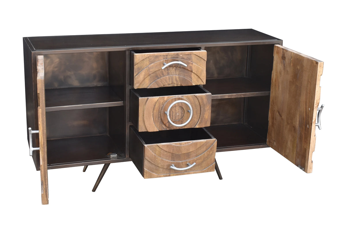 Recycled Mango Wood and Metal Buffet with 3 Drawers and 2 Doors W322947
