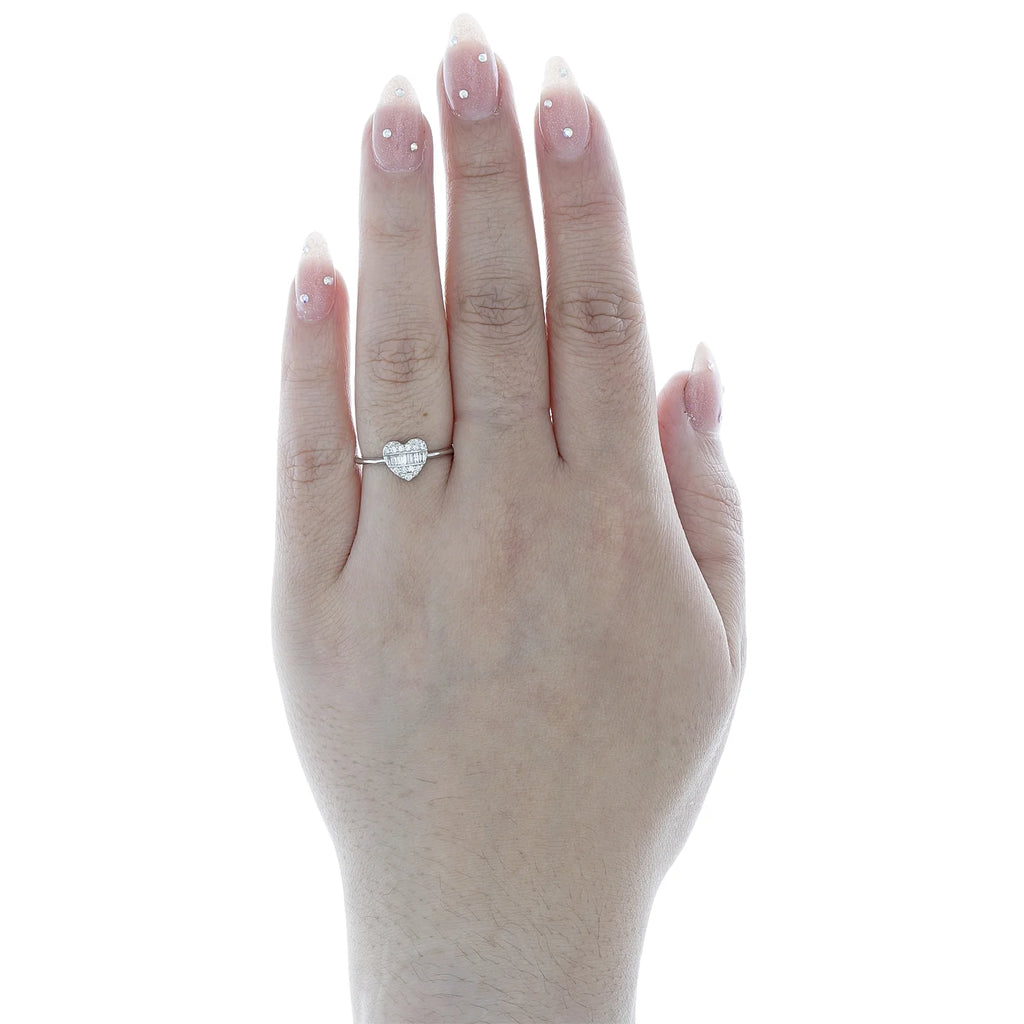 10K White Gold Diamond Domed Heart Ring J151