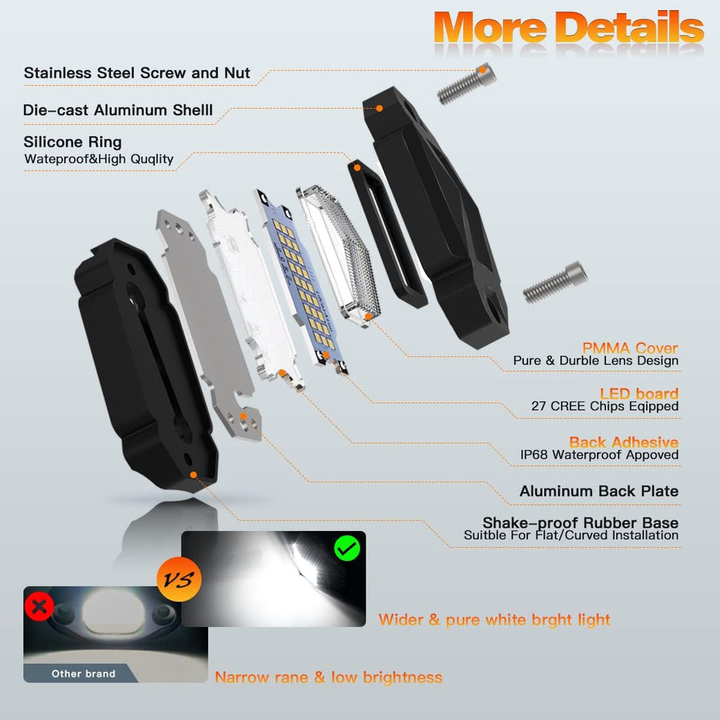 White 12Pods LED Rock Lights with 23FT Harness Fuse Switch Kit K9352
