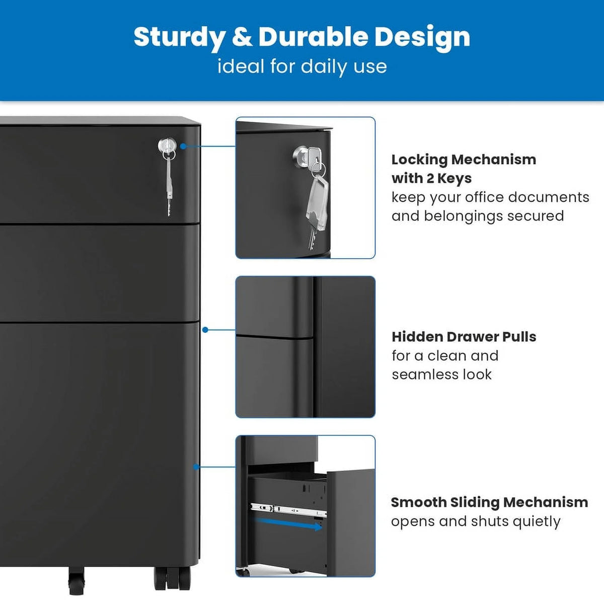 Rolling File Cabinet with 3 Drawers I5524