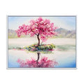 Oriental Cherry Tree Sakura on The Lake Painting on Canvas White Floater Frame 12x22 H x 20x22 P65641