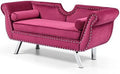 Velvet Ottoman Bench with Back and Silver Metal Legs Y7166
