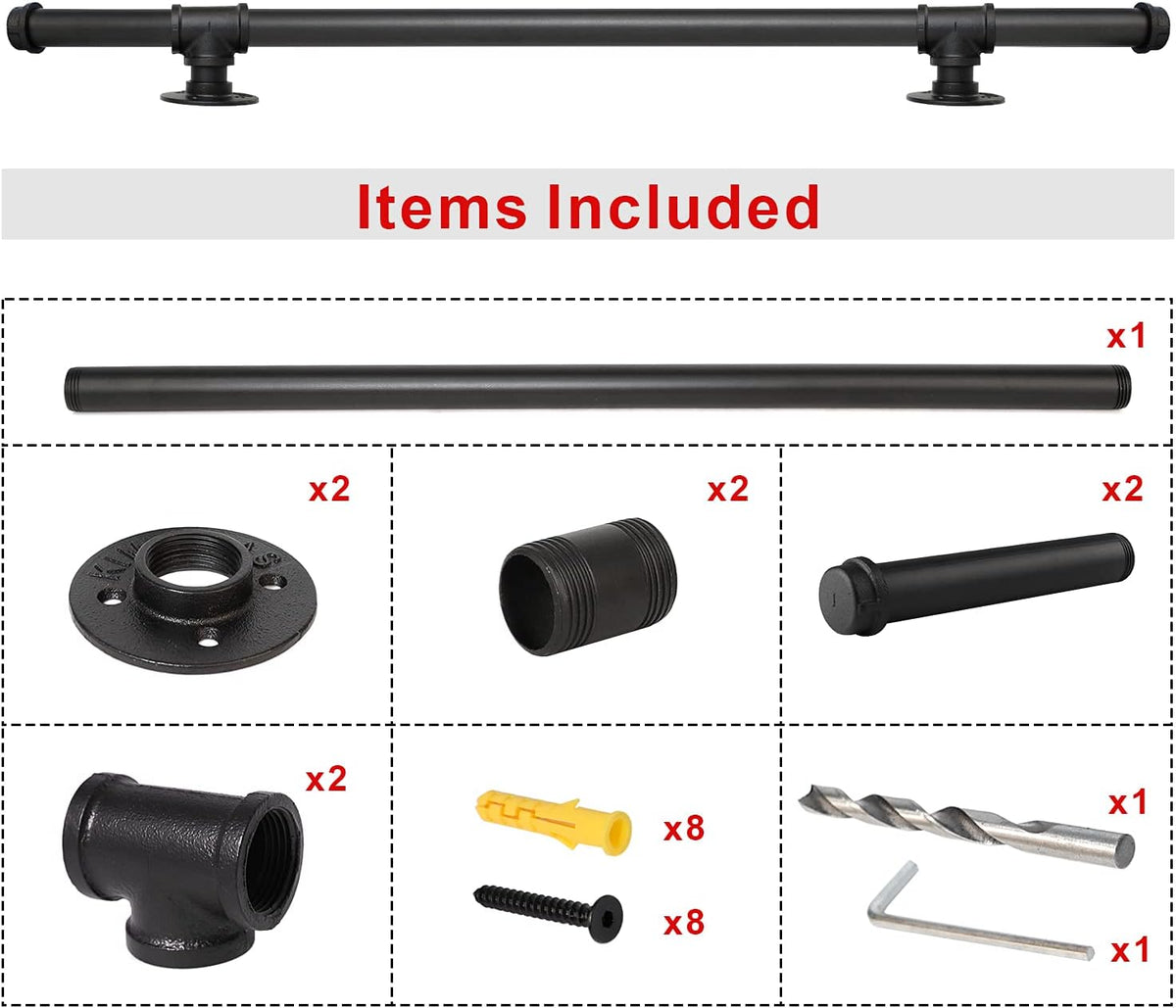 Black Metal Galvanized Steel Staircase Handrail with 4 Wall Mount Support S716840
