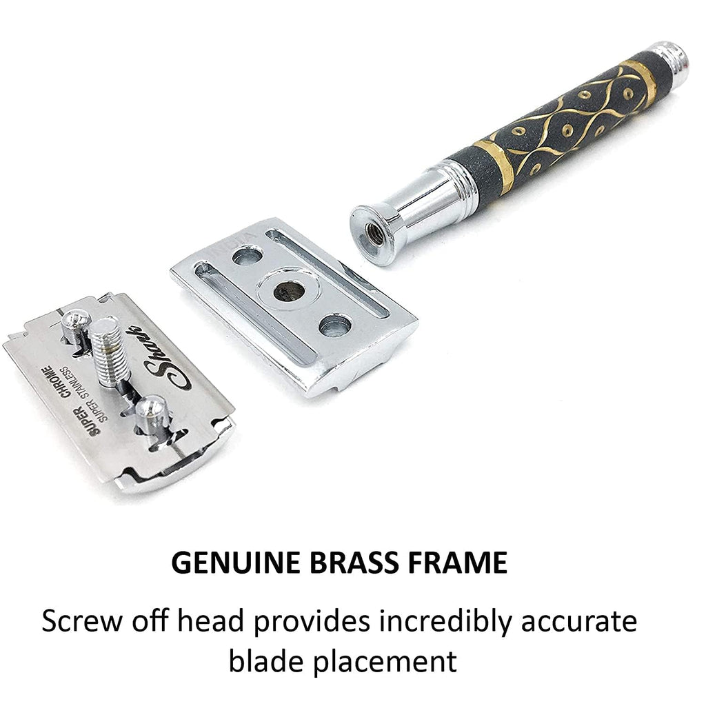65R Super Heavyweight Gray and Gold Double Edge Safety Razor & 5 Blade Refills R3777