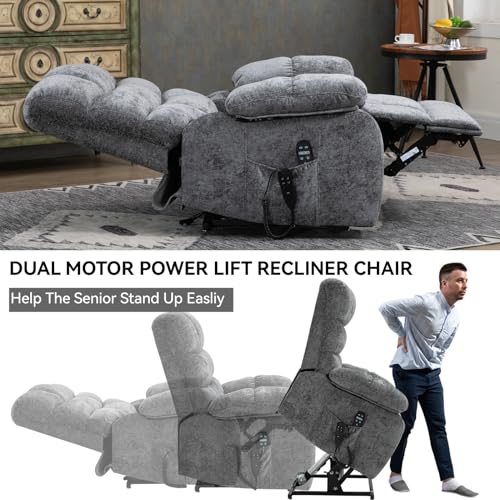 Oversized Grey Electric Power Lift Recliner Chair with Heat & Massage H4335