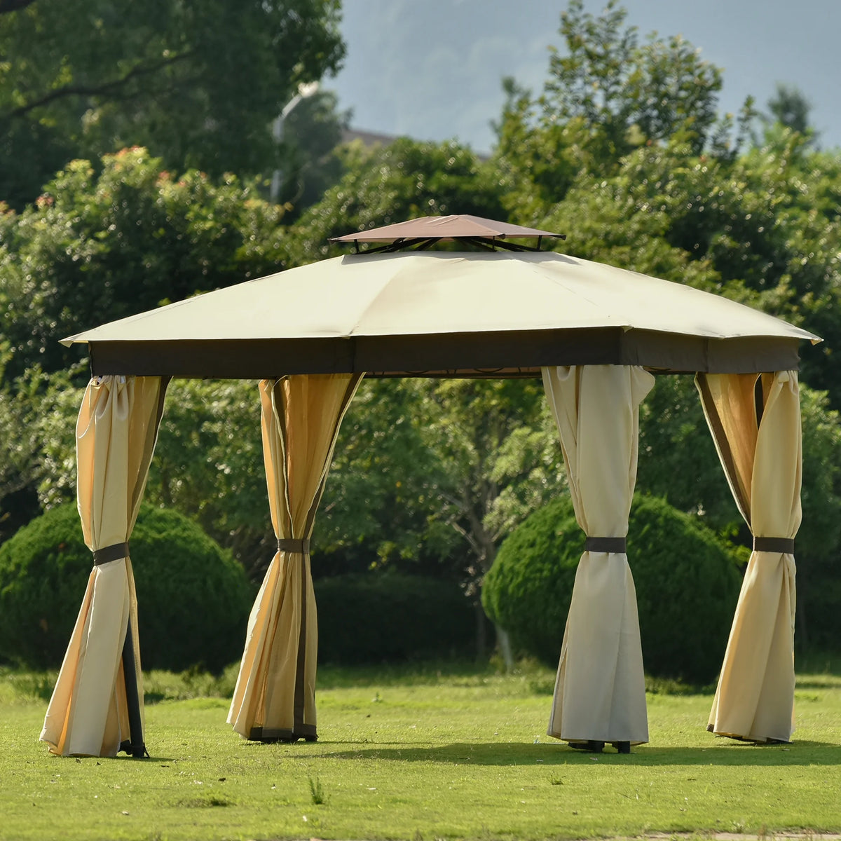 10' X 10' Outdoor Gazebo Tent with Metal Frame, khaki N7952