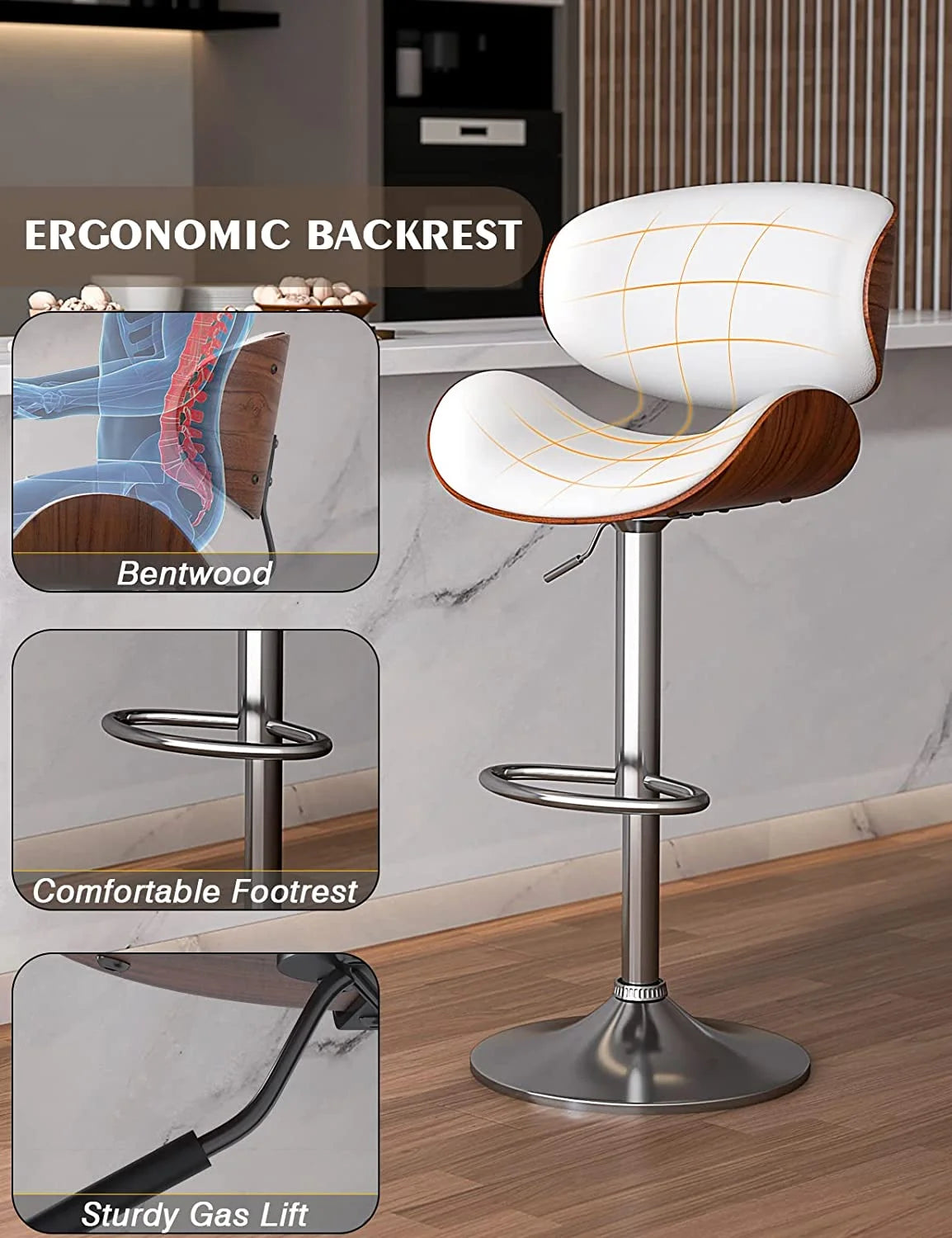 Bentwood Adjustable Height Swivel PU Leather Bar Stools Set of 2 B671520
