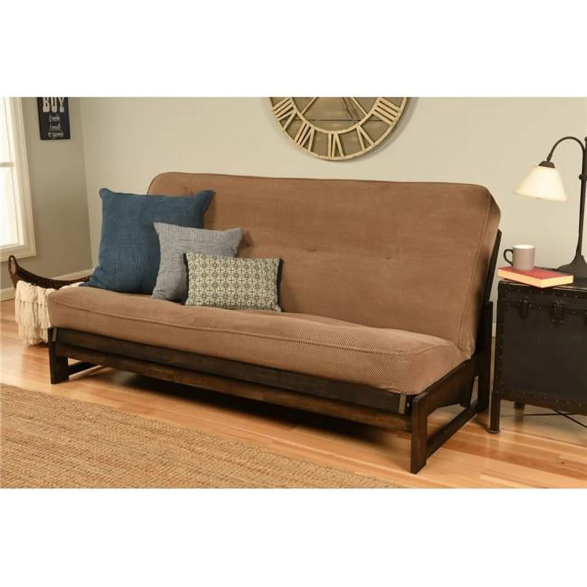 Mocha Full Size Futon Frame with Mattress H8717