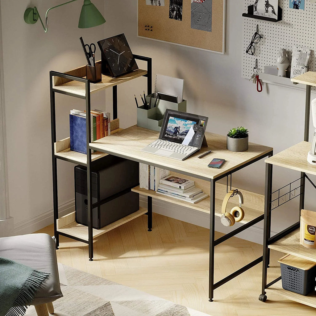 Oak Computer Office Desk with Storage Shelves Z431