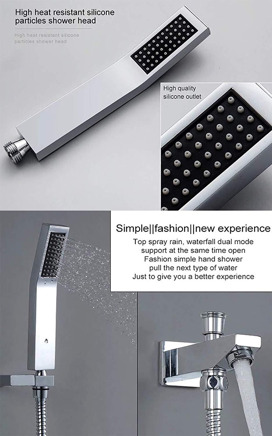 16 Inch Square Ceiling Mounted Thermostatic Rainfall LED Shower With Body Jets E548439