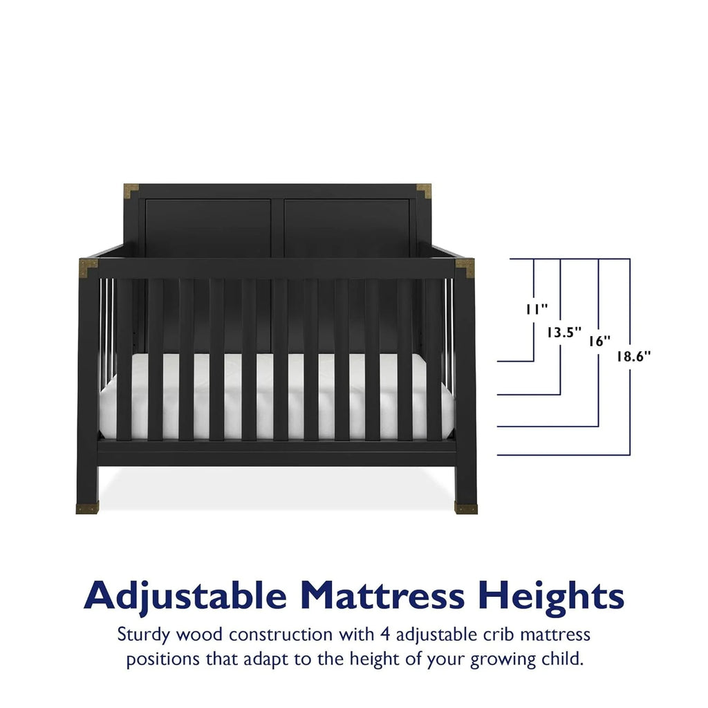 Black 5-in-1 Convertible Crib Solid Pine Wood B383784
