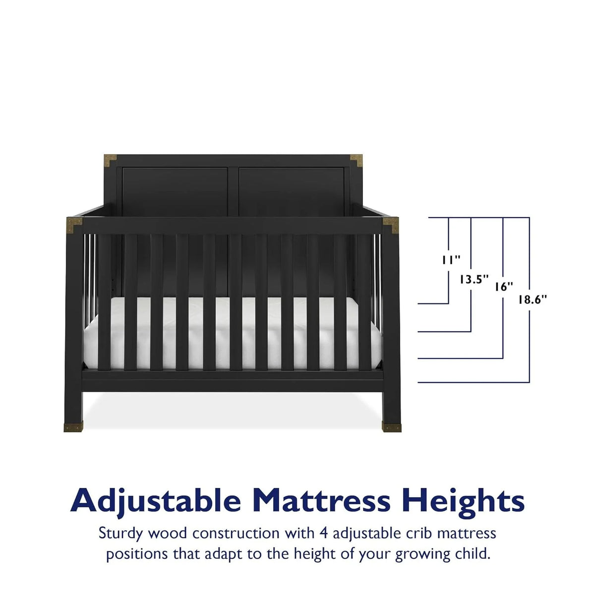 Black 5-in-1 Convertible Crib Solid Pine Wood B383784