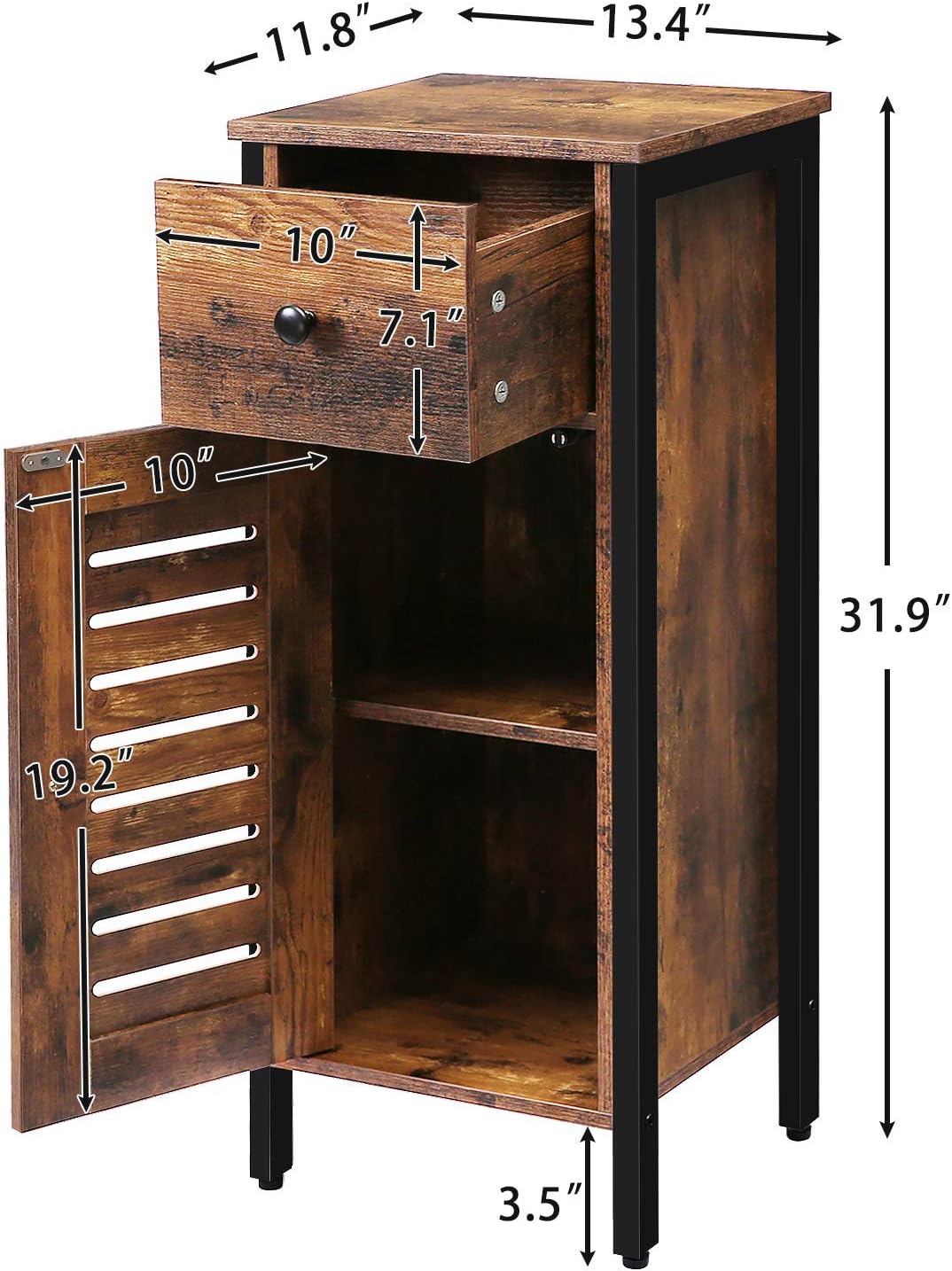 Rustic Brown Storage Cabinet with Drawer and Height-Adjustable Shelves M5594
