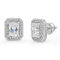 18K White Gold Emerald Cut Halo Stud Earrings A672