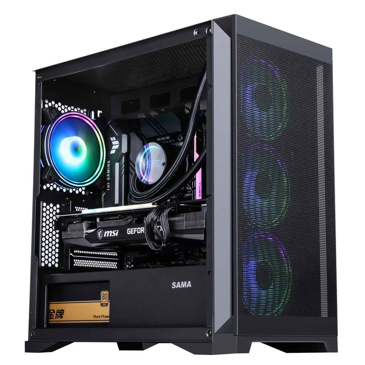 Black Tempered Glass PC Gaming Case with 4 x ARGB Fans U4183