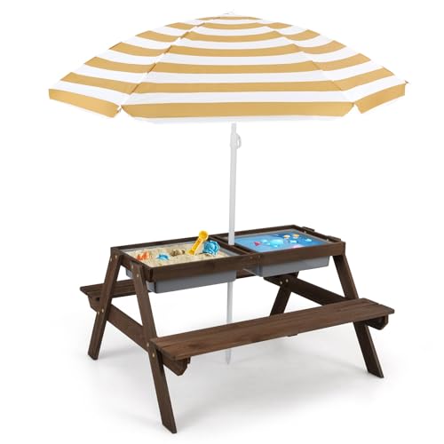 Kids Wooden Picnic Table and Chair Set with Umbrella V8177