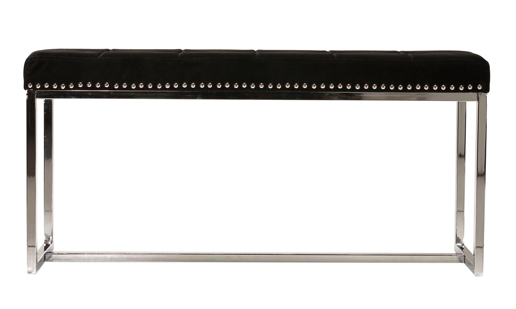 Black Velvet Narrow Bench with Nailhead Trim G18529
