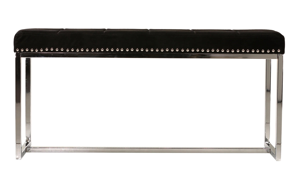 Black Velvet Narrow Bench with Nailhead Trim G18529