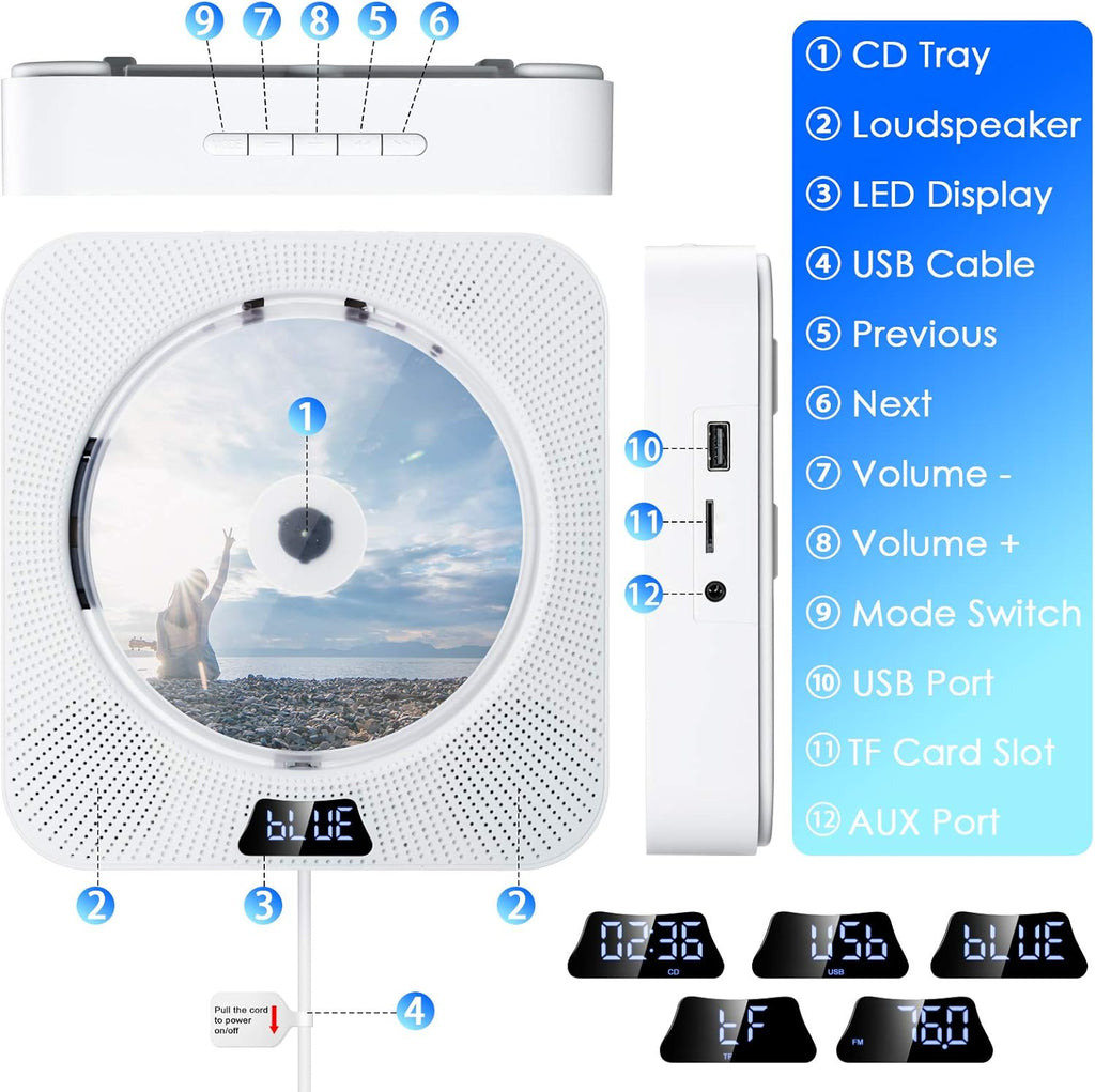 Portable CD Player with Bluetooth FM Radio Remote Control Q889497