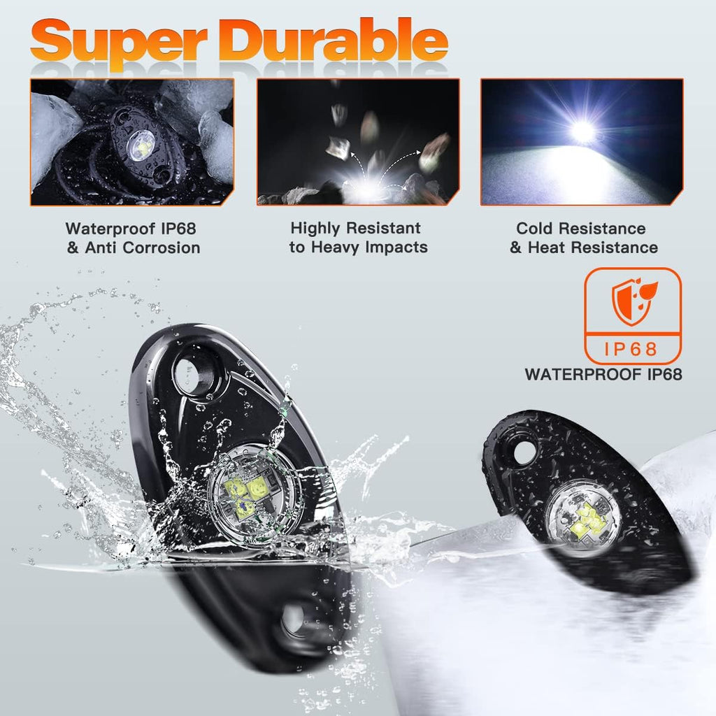 White LED Rock Lights 12Pods with 23FT Harness Switch Fuse kit L628121