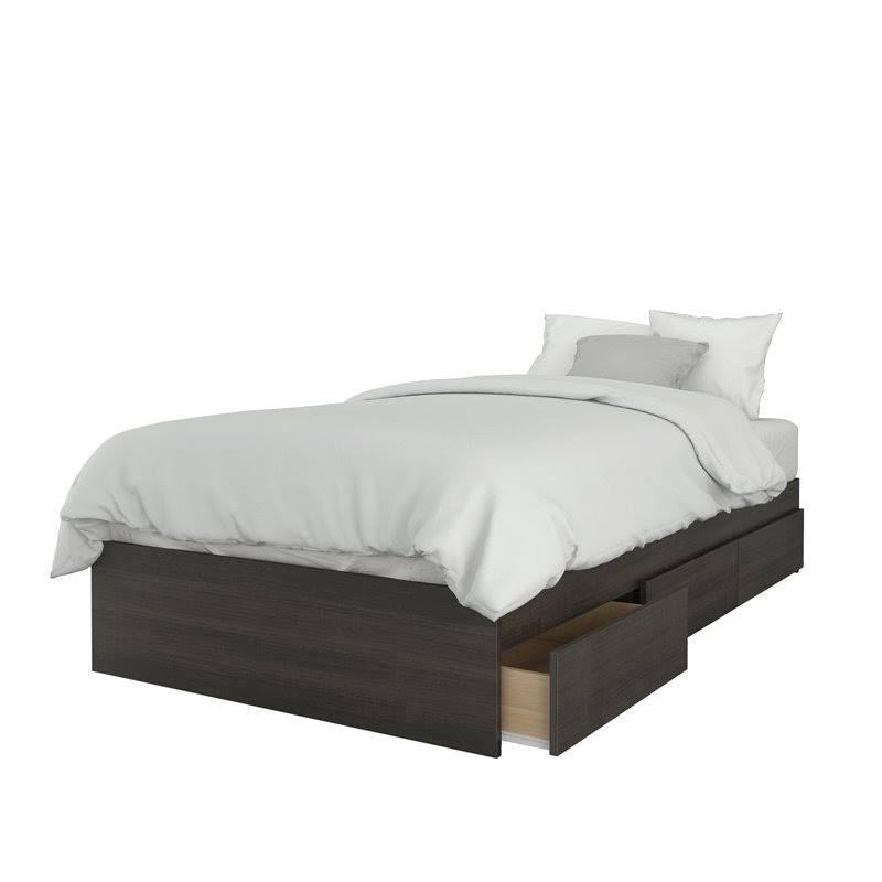 Twin Bed with Headboard Set in Ebony and White C656
