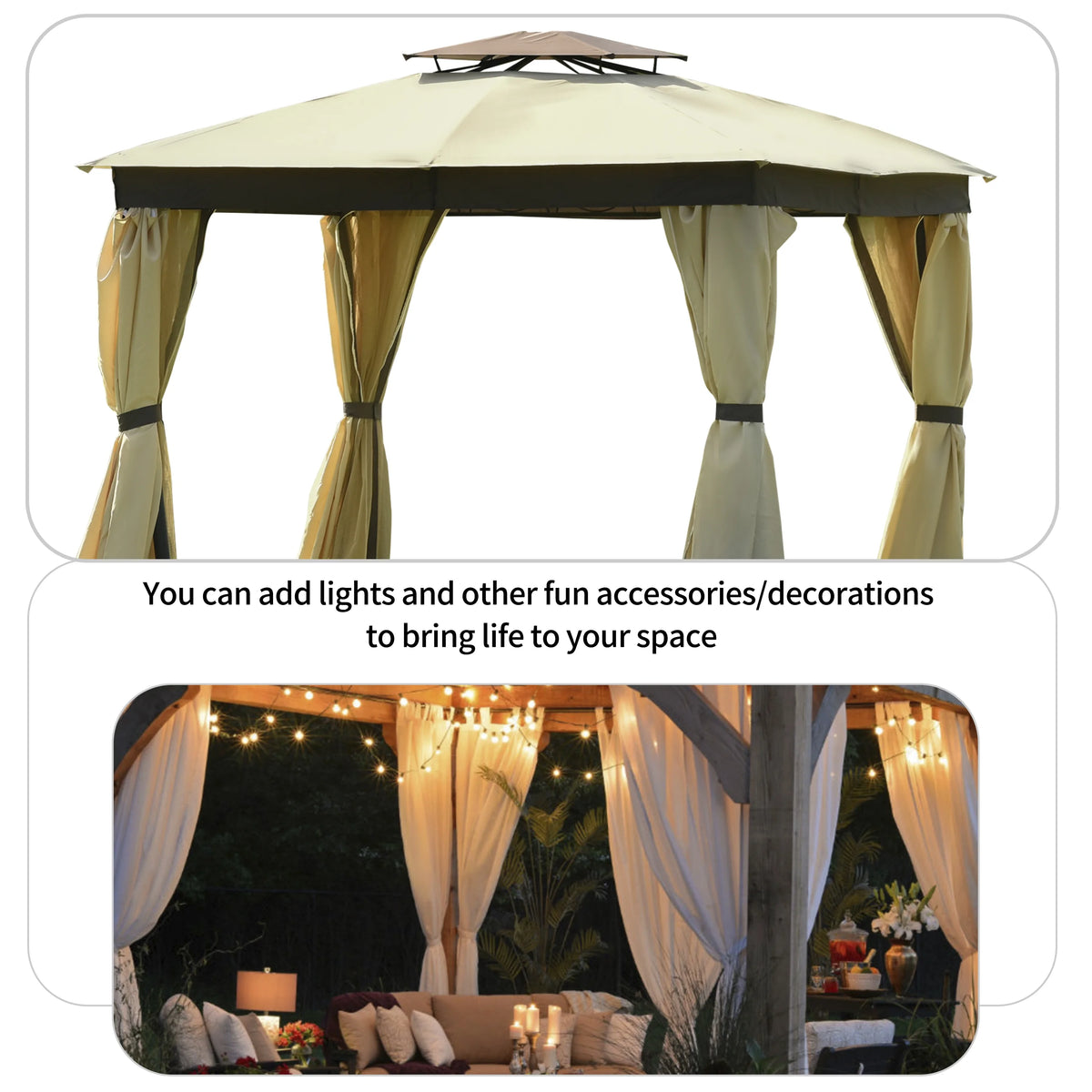 10' X 10' Outdoor Gazebo Tent with Metal Frame, khaki N7952