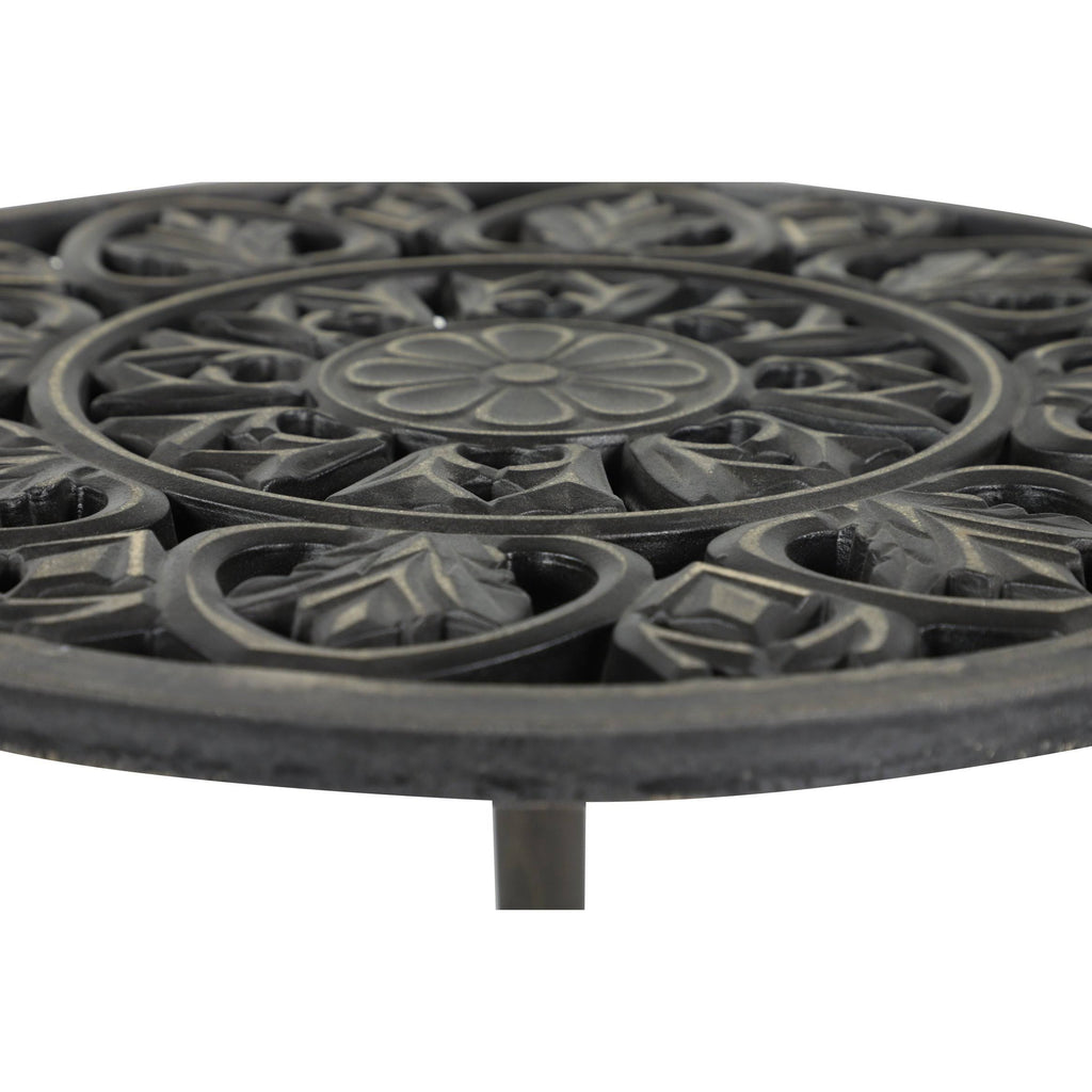 Gray Brown Carved Wood Round Accent Table R744808