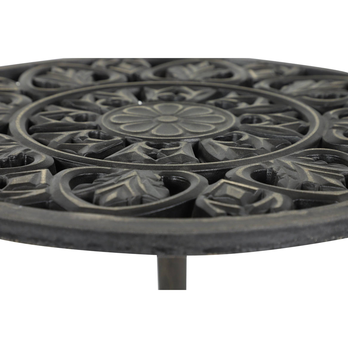 Gray Brown Carved Wood Round Accent Table R744808