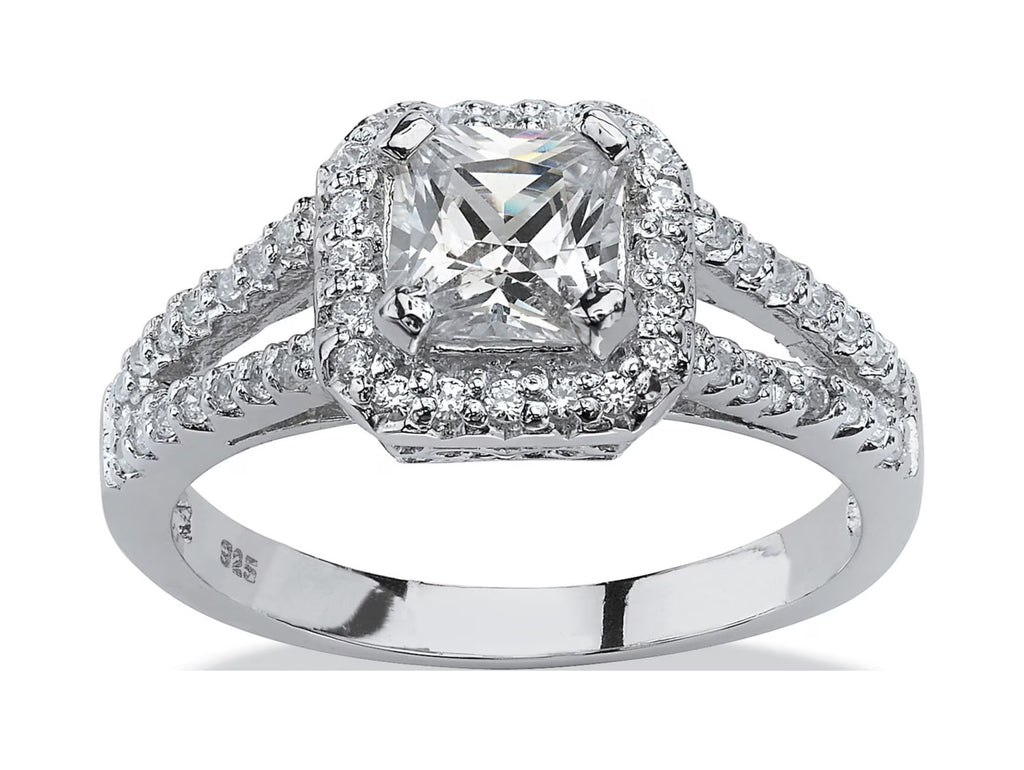 Princess-Cut Cubic Zirconia Engagement Ring in Platinum over Sterling Silver A9168