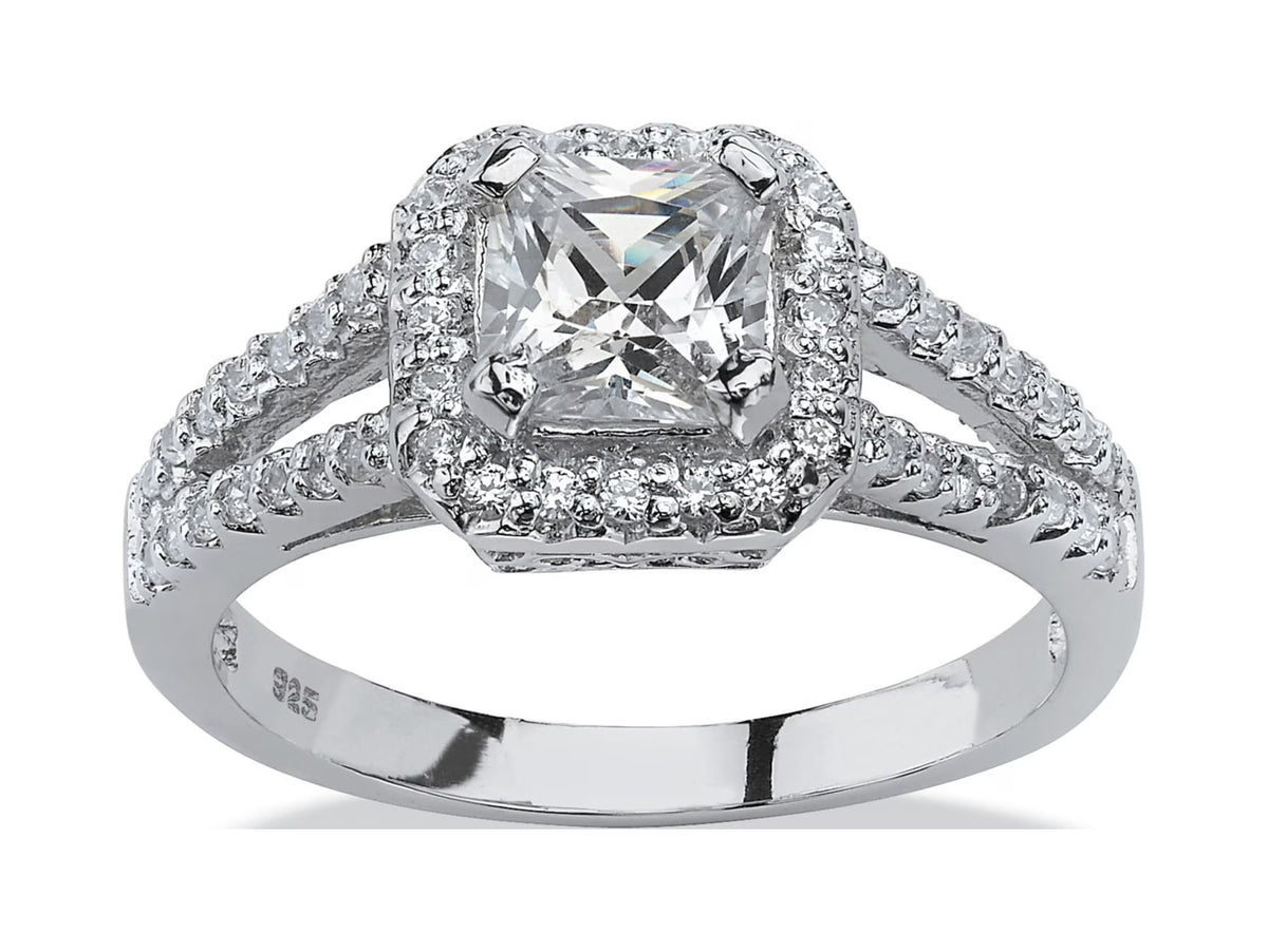 Princess-Cut Cubic Zirconia Engagement Ring in Platinum over Sterling Silver A9168