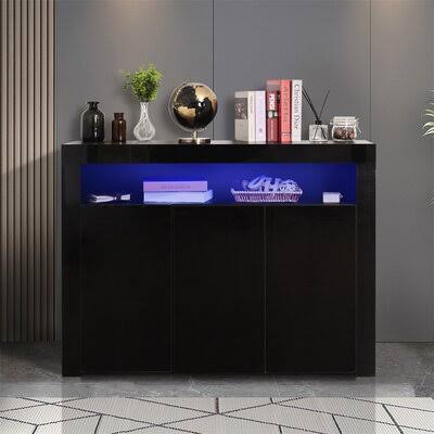 Black 3 Door Sideboard with LED Lights H4004
