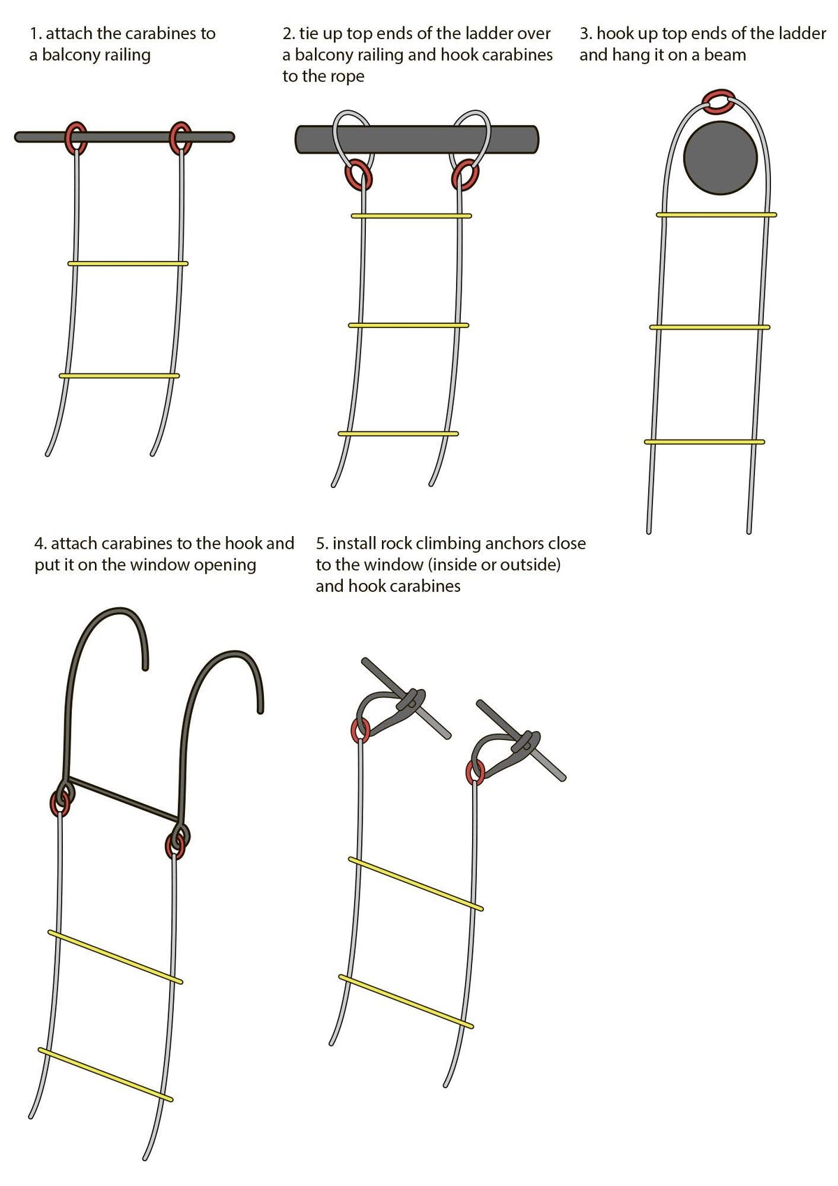 16 ft Flame Resistant Fire Escape Rope Ladder with Hooks T423