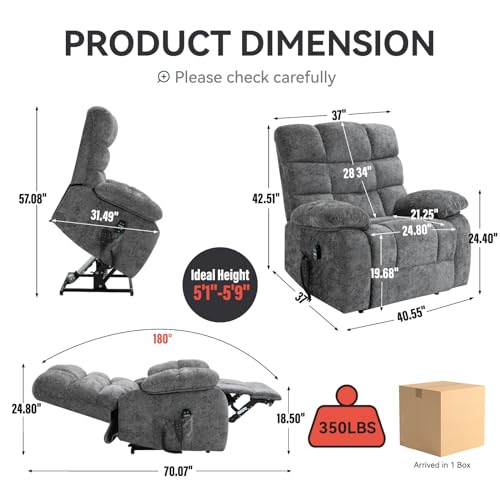 Oversized Grey Electric Power Lift Recliner Chair with Heat & Massage H4335