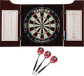 Mahogany Solid Wood Cabinet with Sisal Bristle Dartboard Bundle, Steel-Tip Dart Set, Dry Erase Scoreboard, Pack of 2 S6542