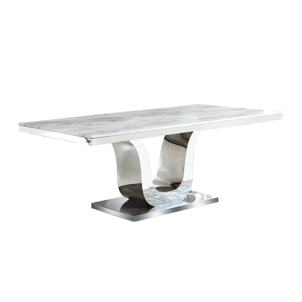 Stainless Steel 7 Piece Dining Set with Marble Table and Gray Chairs N903