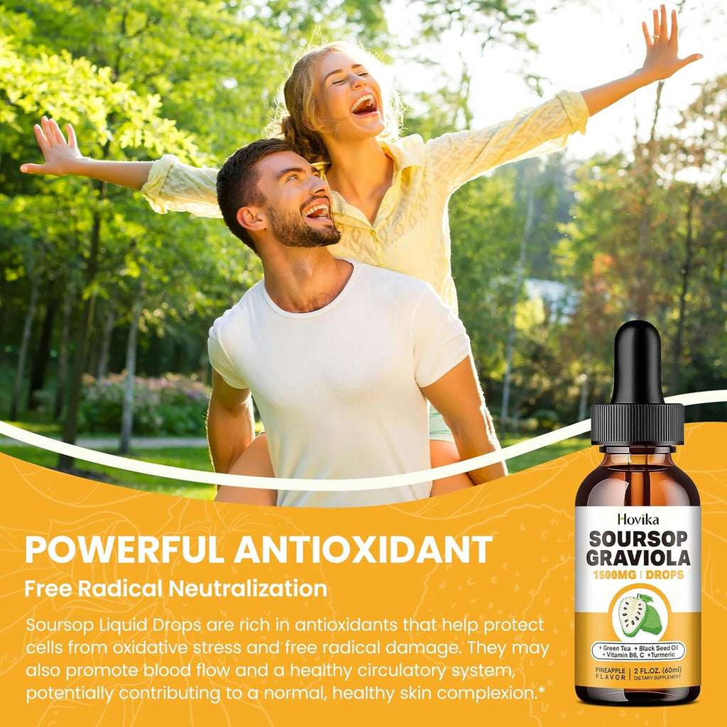 Soursop Graviola Liquid Drops 1500mg with Green Tea, Black Seed Oil, Turmeric 2 Fl Oz X91585