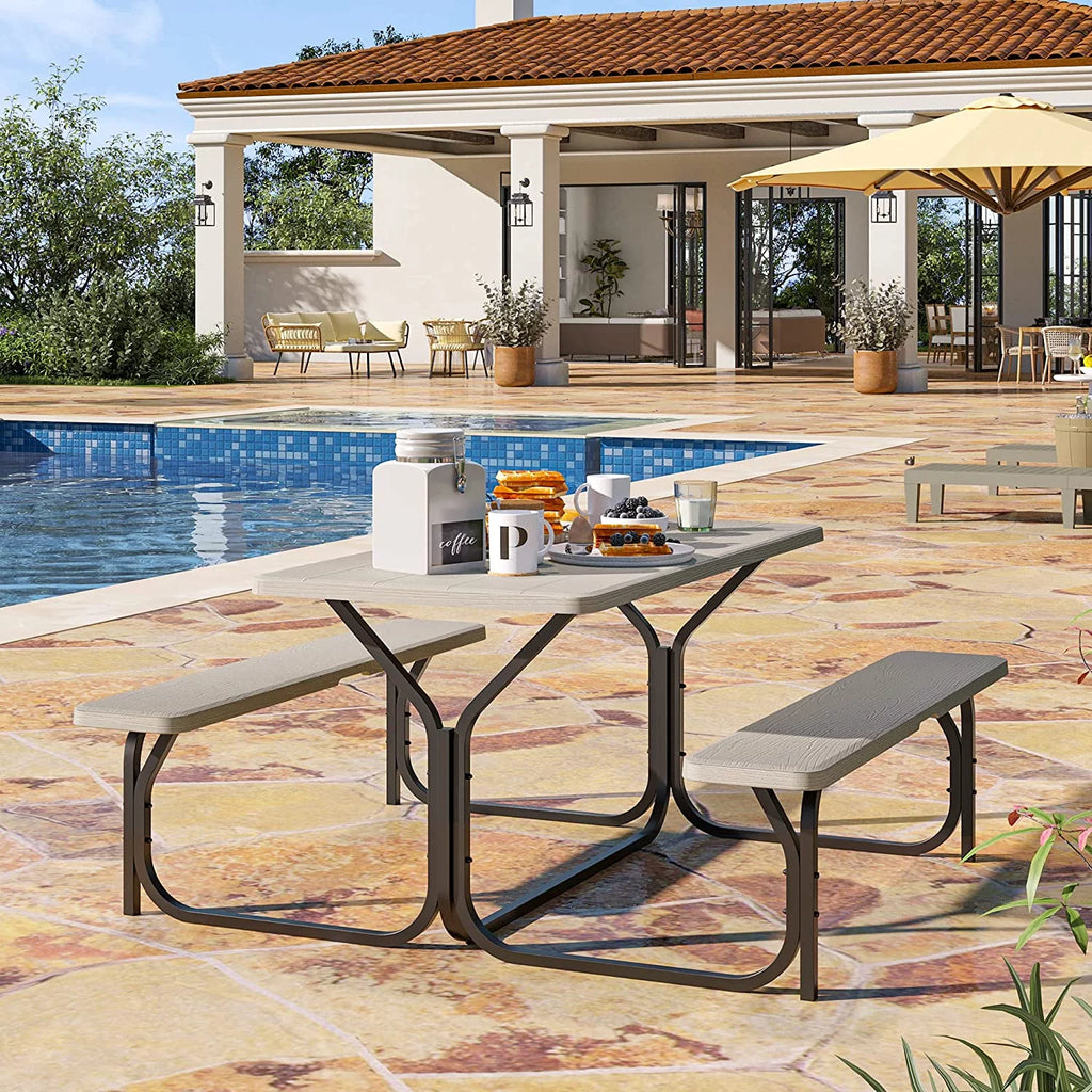 Heavy-Duty Outdoor Picnic Table Set with Weatherproof Resin Tabletop E220579