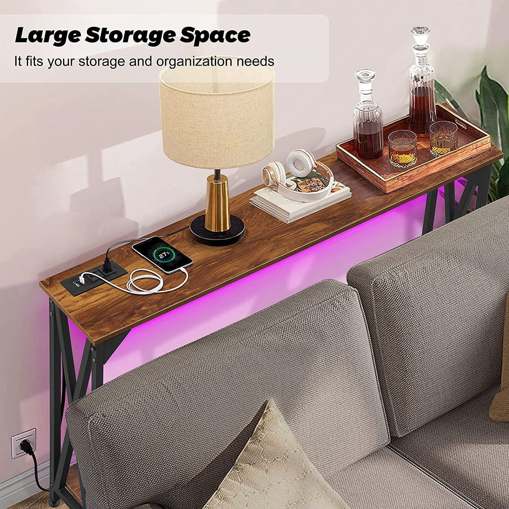 2 Tiers Console Sofa Table with Power Outlet and Open Storage Shelf Y155558